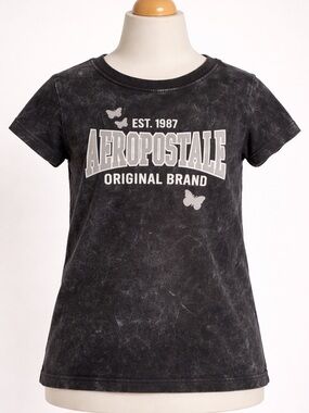 Aeropostale Signature Girls Size Small 7-8 T-Shirt Black w/Butterfly Accents